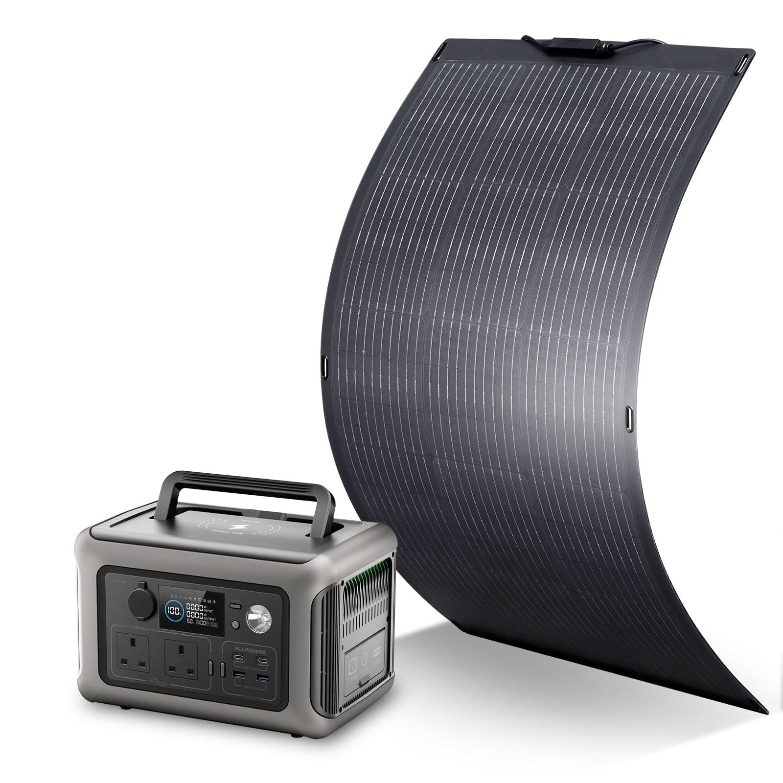 ALLPOWERS Solar Generator Kit 600W (R600 + SF100 100W Flexible Solar Panel)